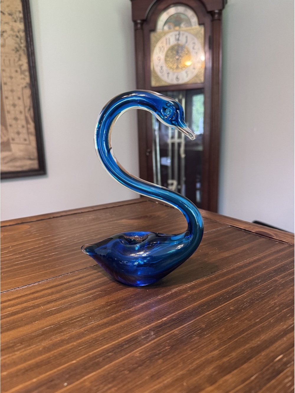 Vintage Hand Blown Cobalt Blue Art Glass Swan Bud Vase Mid Century Modern